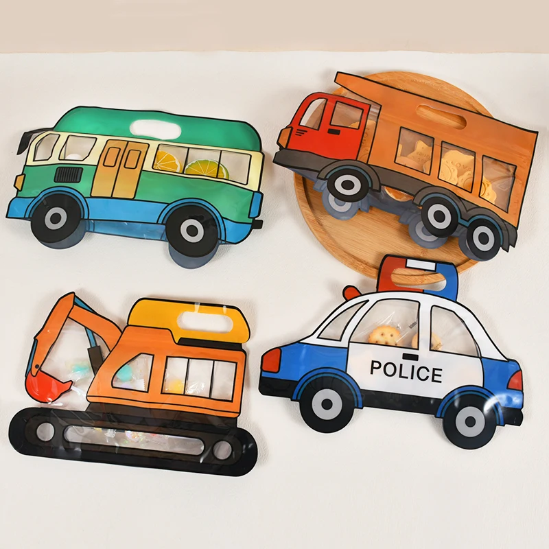 10Pcs Construction Truck Candy Gift Bag Police Car Excavator Cookie Snack Zipper Bags Kids Birthday Party Favors Decor Supplies