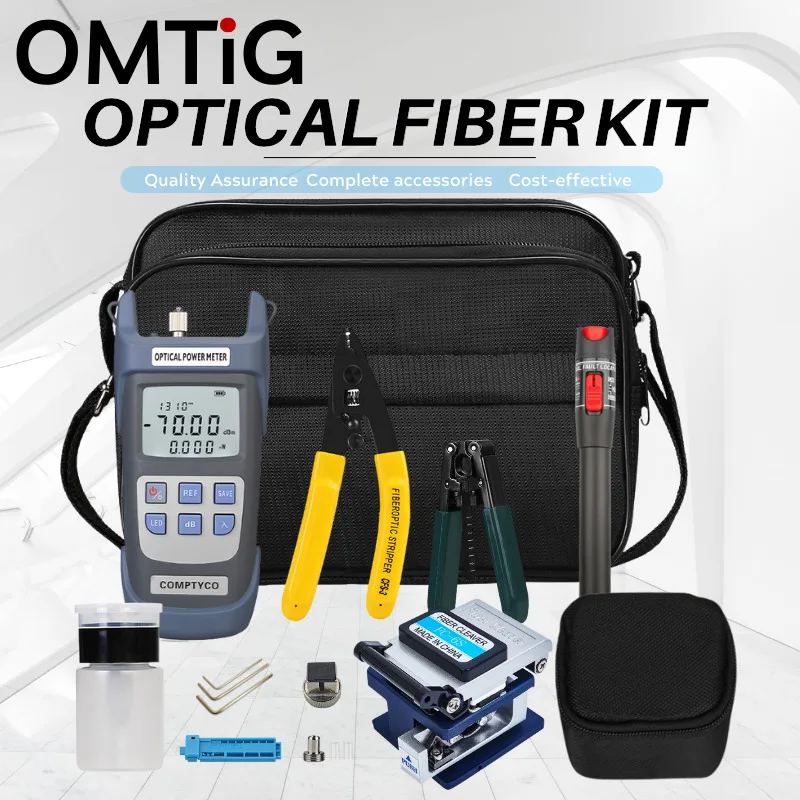 

Fiber Optic FTTH Tool Kit, Optical Power Meter with FC-6S Fiber Cleaver, 10MW Visual Fault Locator, Wire Stripper, CFS-3