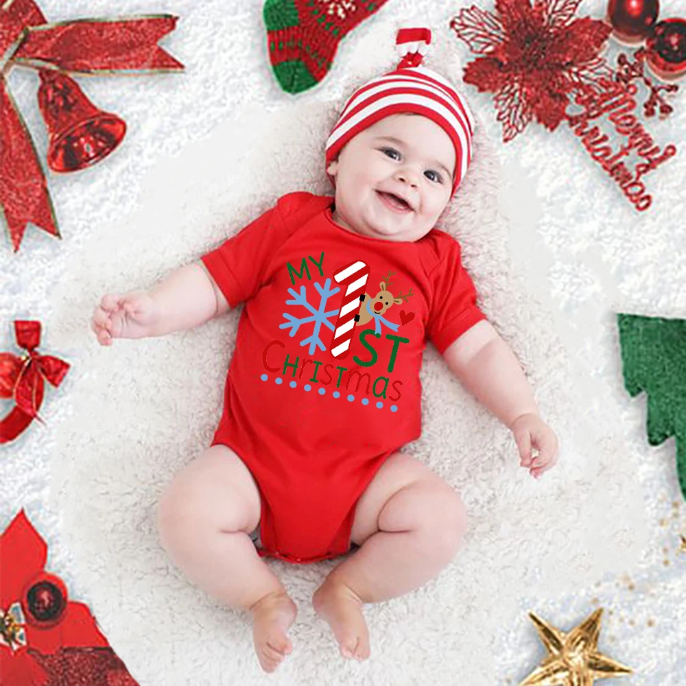 My First Christmas Kids Red Short Sleeve Jumpsuit Fashion Toddler