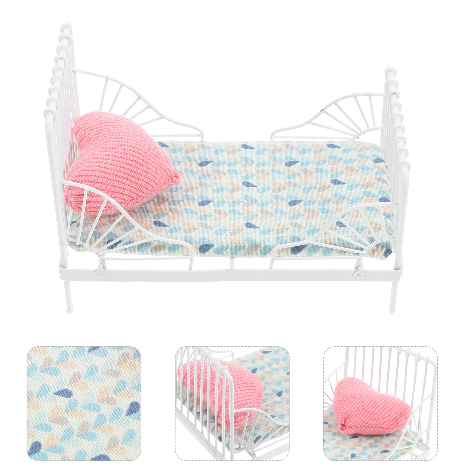 

Mini Dolls House Bed Miniature Furniture Ornament Bedroom White Model Dollhouse