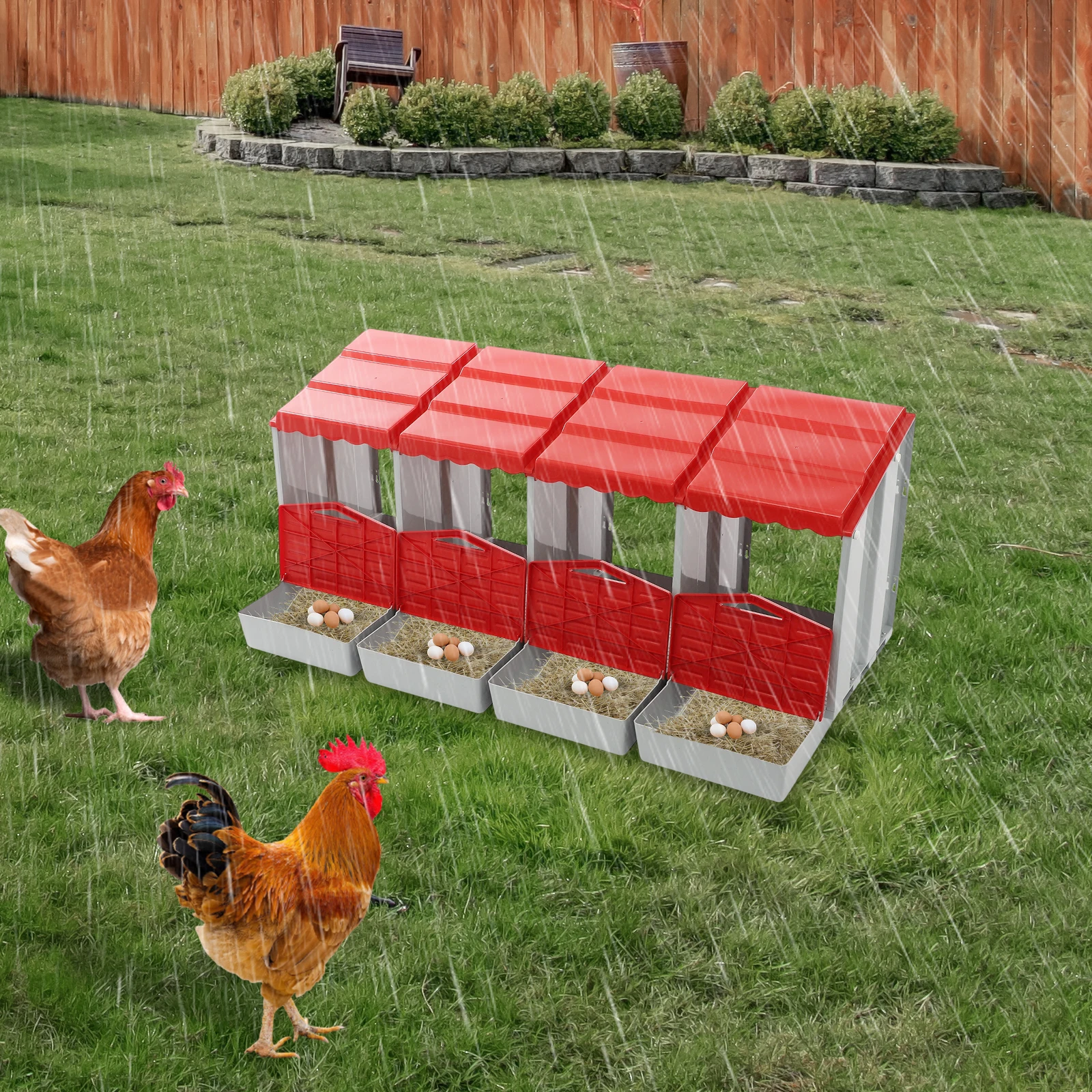 Rote 4-Gitter-Hühner-Ei-Legen-Hühner-Nestbox mit 4 Fächern, Hähnchen-Nistbox, Hühner-Legbox mit Eier-Sammlung für Hühner – Detail 33