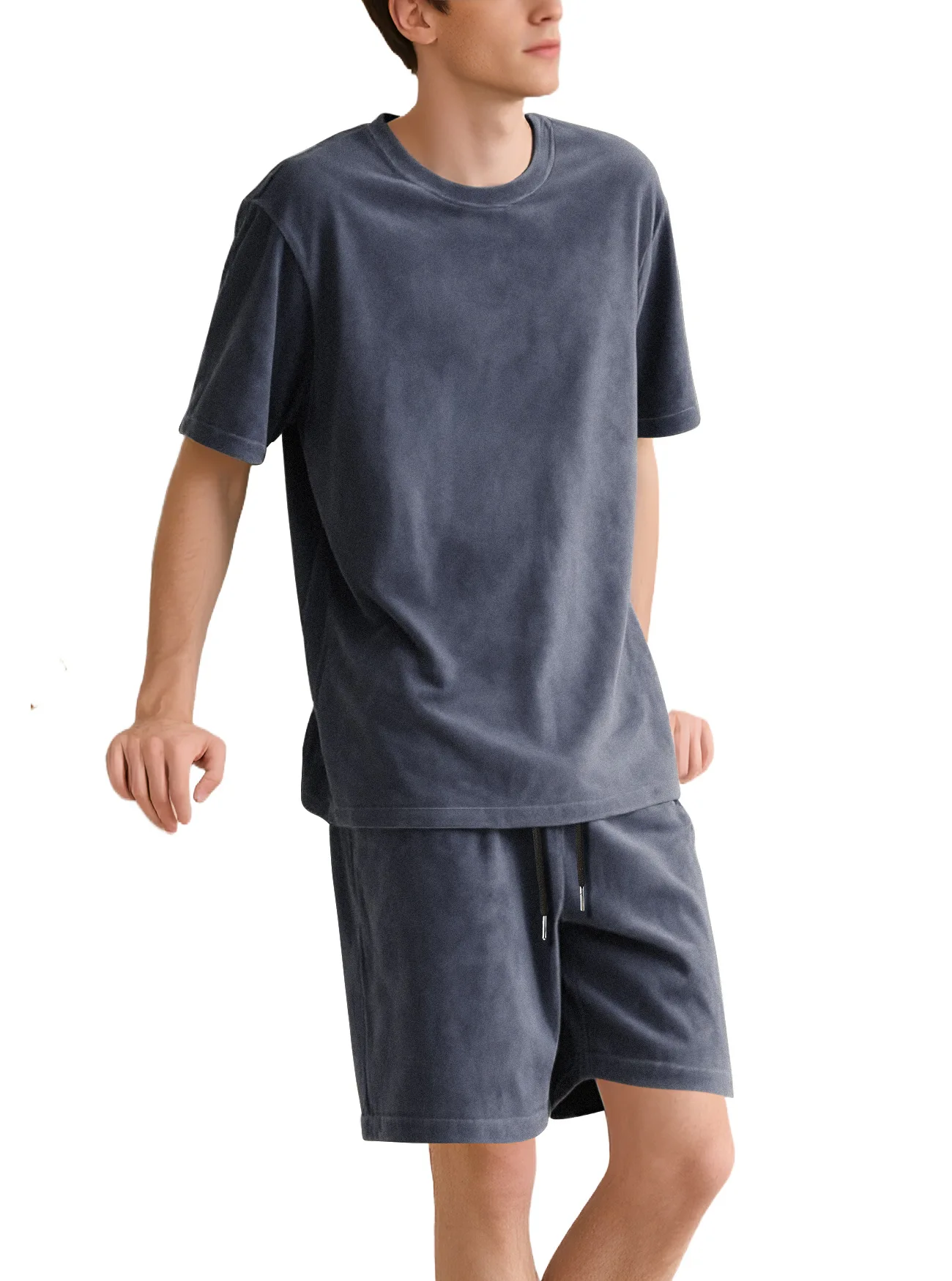 2026 Neues Herren-Set aus Wildleder: Lässiges Sport-T-Shirt mit kurzen Ärmeln und Shorts, einfarbig, Rundhals, Loungewear, Streetwear-Outfits – Detail 32