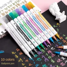 

8Pcs Double Head Metallic Color Pens Set Art Marker Brush Pen Mark Write Stationery Student Office School Supplies Calligraphy