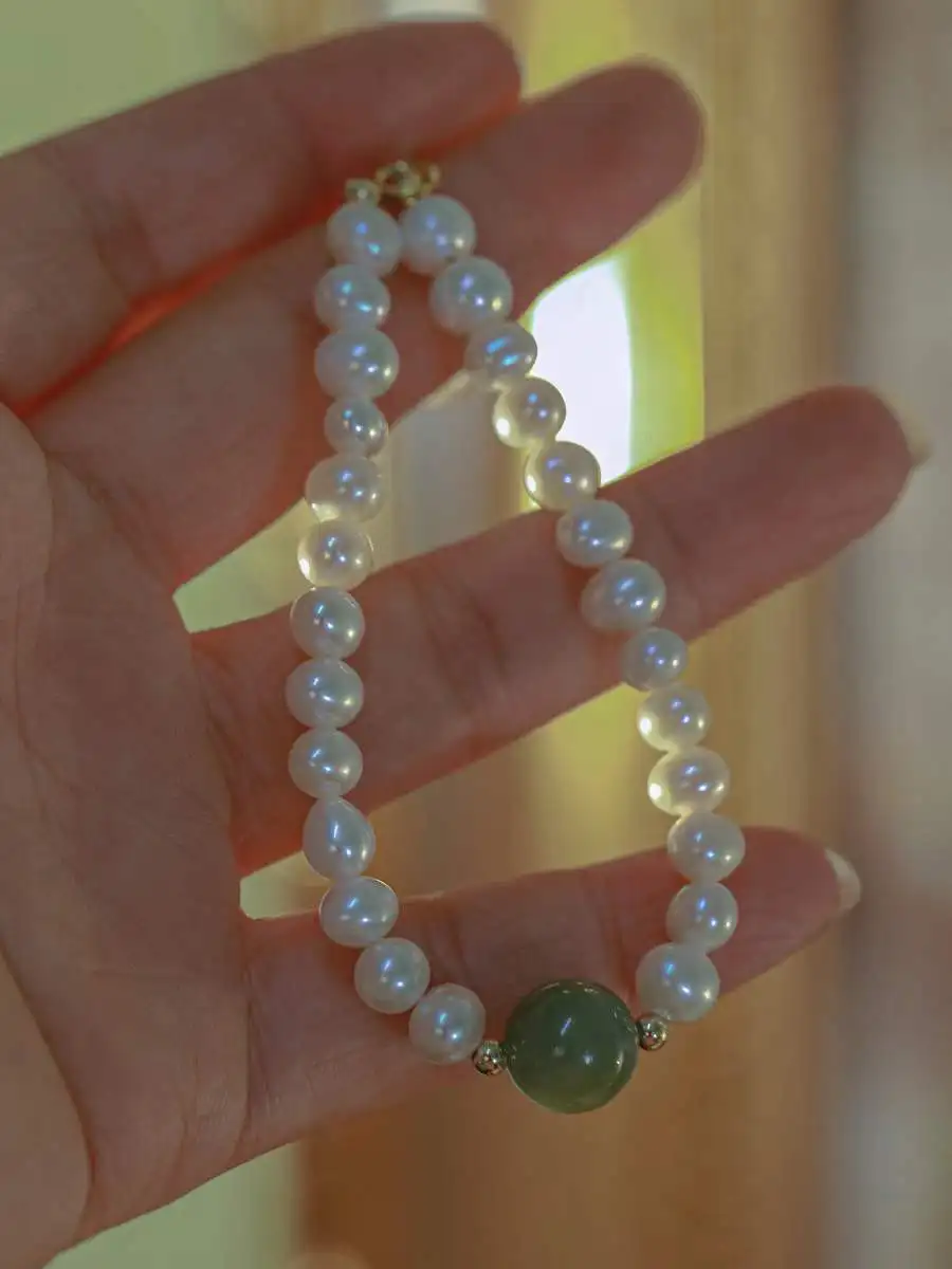 New Arrival 100% Natural Jade Stone & Freshwater Pearl 14K Gold Filled Ladies Bracelet Jewelry For Women Birthday Gifts