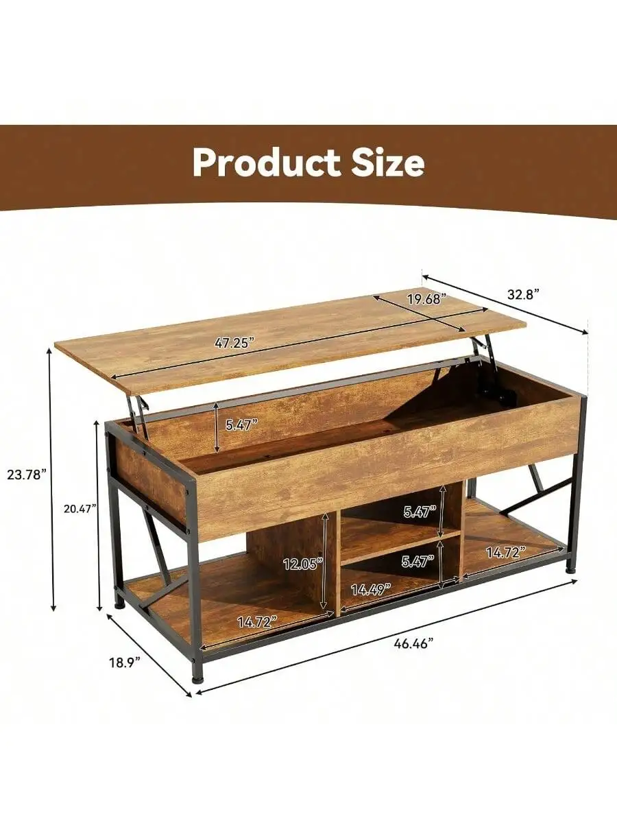 47.2 inches Lift Top Coffee Table for Living Room Rectangular Wooden Coffee Table with Large Hidden Storage and 4 Open C 2