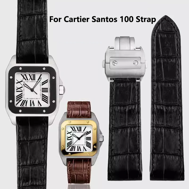 Cinturino In Vera Pelle Per Cartier Santos 100 Cinturino 20Mm 23Mm Uomo Donna Santos Colla Testa Cintura Cinturini Per Orologi Pieghevoli