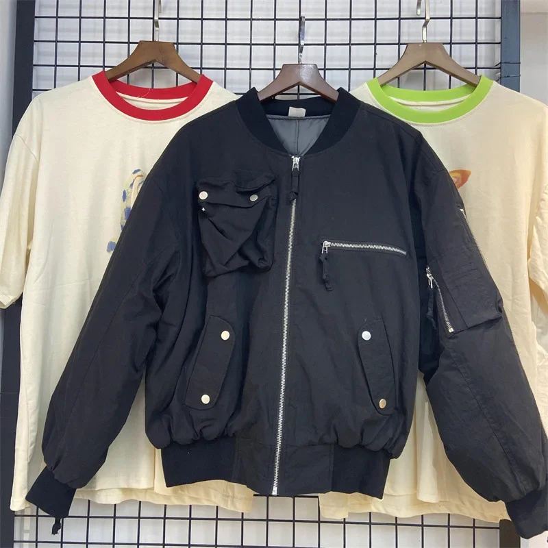 

Aviator Varsity Jacket Men Women High Quality Classic Boxy Fit Coats Multi-pocket Zip Bomber Jacket Top