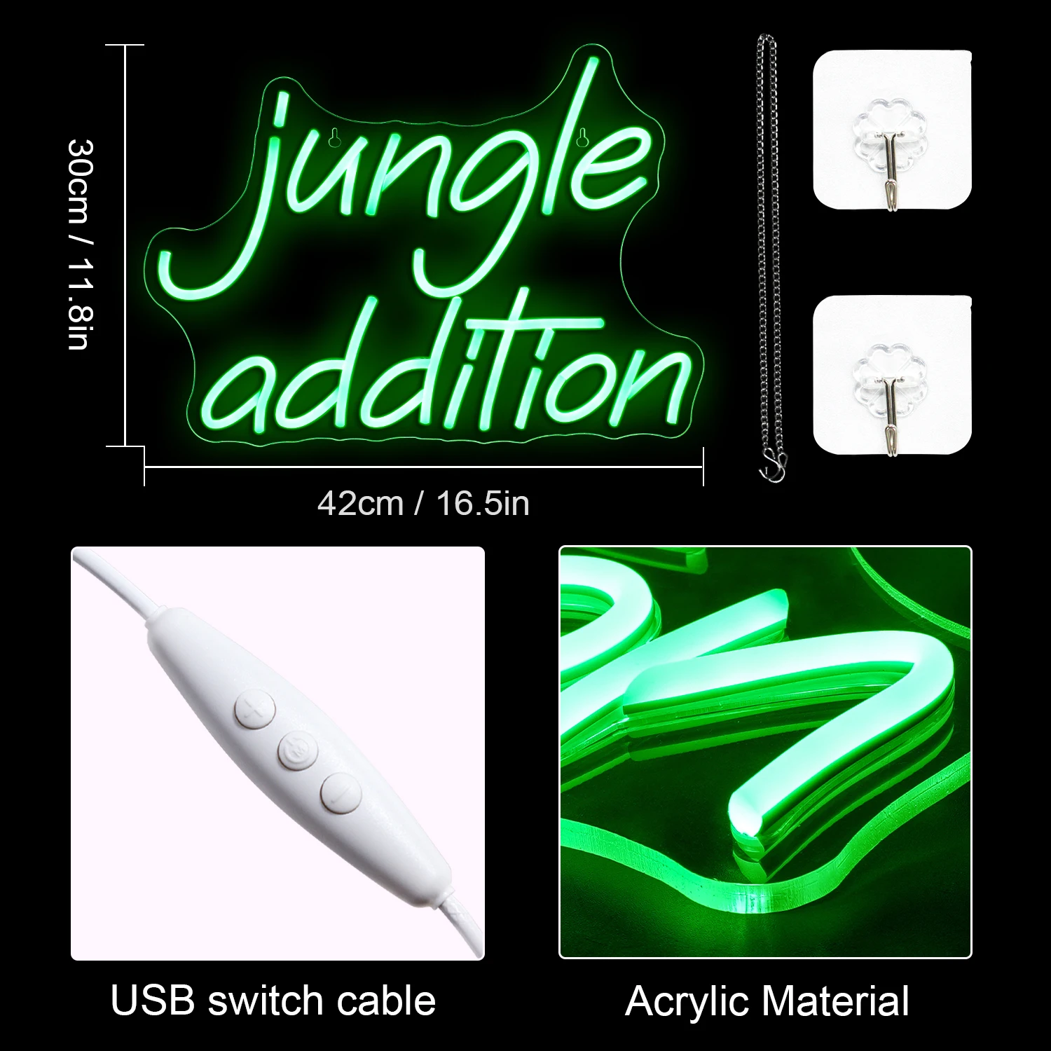 정글 네온 LED 사인 벽 조명, 아크릴 USB 전원, 게임 룸 파티 장식, 바 클럽 샵 사인 아트 로고 장식