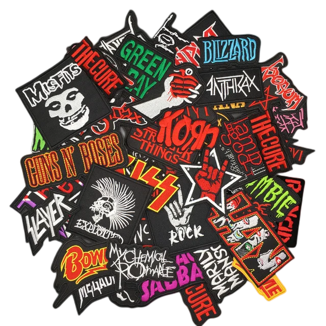 50pcs/lot DIY Rock Band Patches for Clothing Embroidered Punk Iron