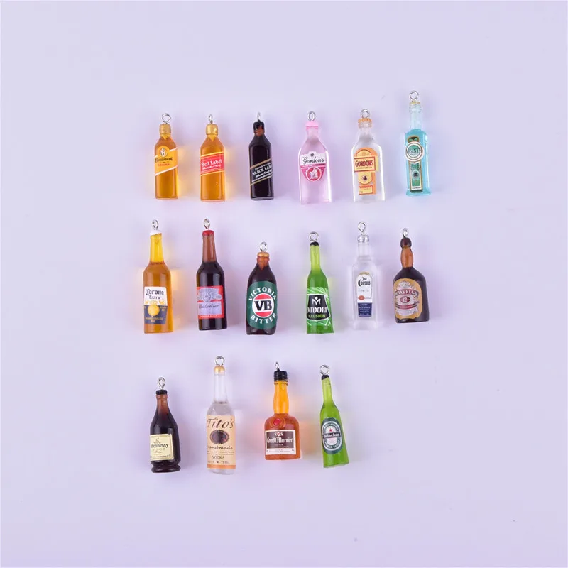 10pcs alcohol Bottle Beer Bottle Resin Charms for earring keychains Jewelry DIY
