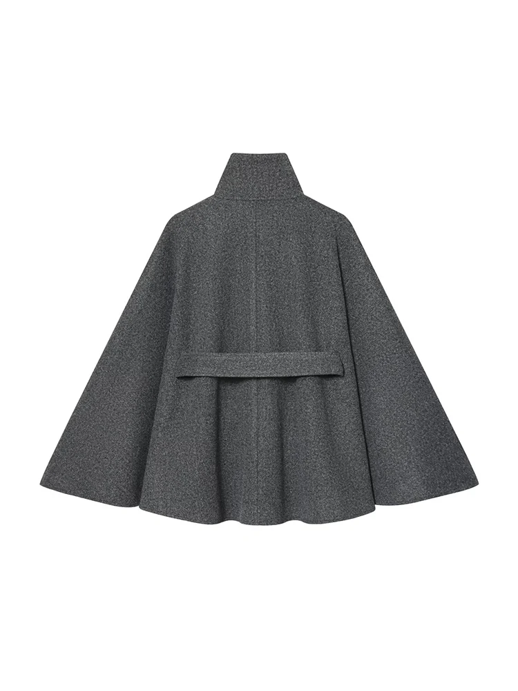 Casual Women Woolen Cloak Jacket Turtleneck Button Loose Female Cloak With Belt Autumn Winter New Fashion Warm Street Outwear
