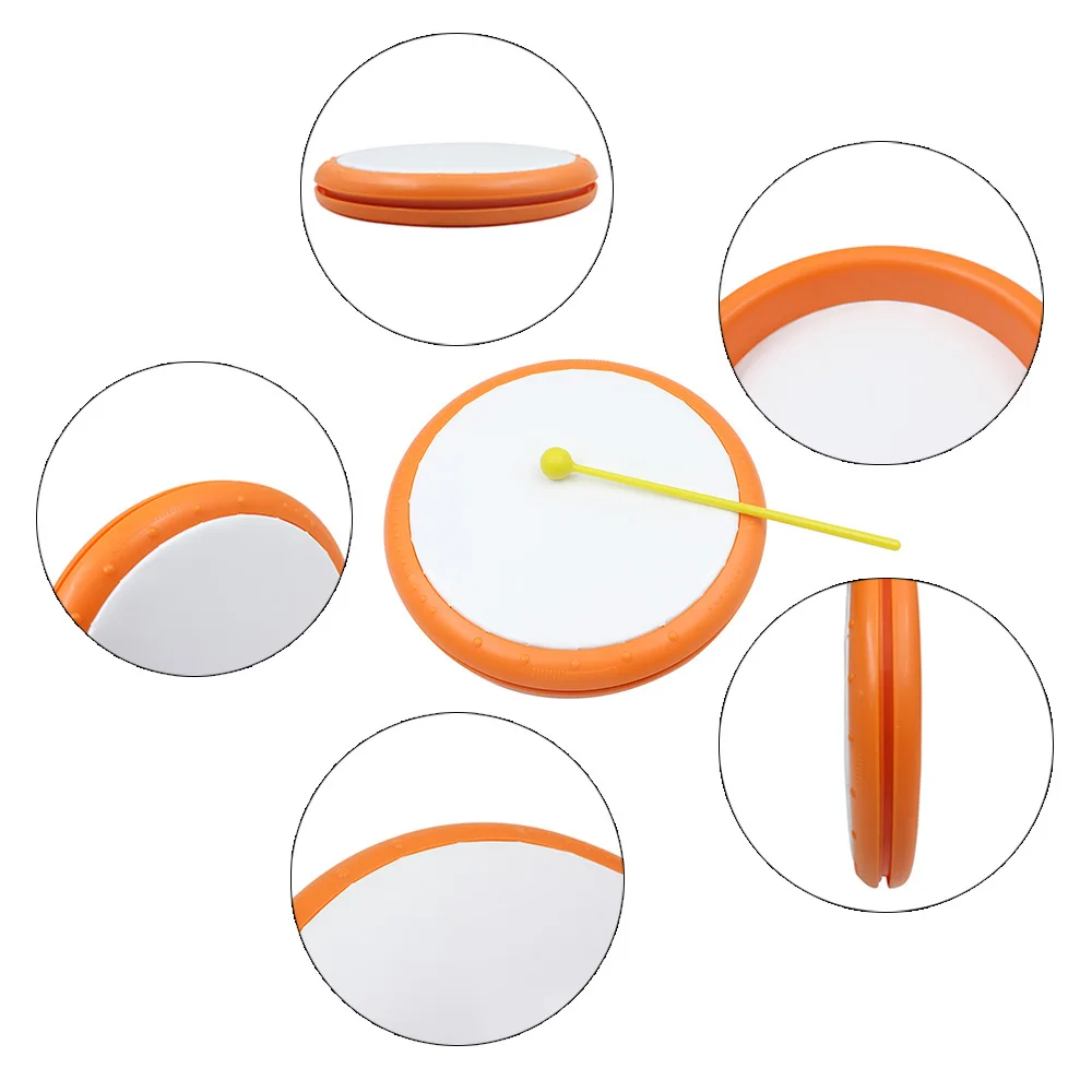 Orff Tambourine Orange Plastic Tambourine With Drumsticks Early Education Teaching Aids Rhythm Practice Portable Percussion