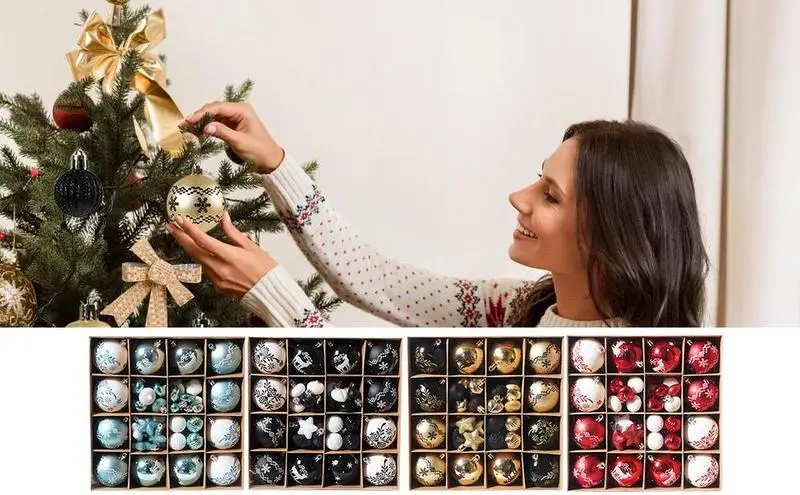 

Рождественские елочные шары 52 шт., украшение для рождественской елки, домашний Рождественский подвесной кулон, окрашенный, ударопрочный подвесной шар, набор