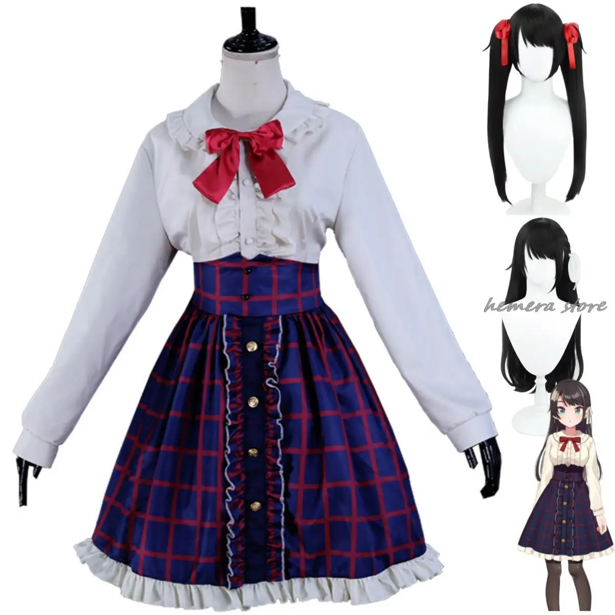 

Anime Virtual Idol Ōzora Subaru Cosplay Costume Hololive Wig JK Long Sleeved Uniform Plaid Skirt Woman Sexy Kawaii Carnival Suit