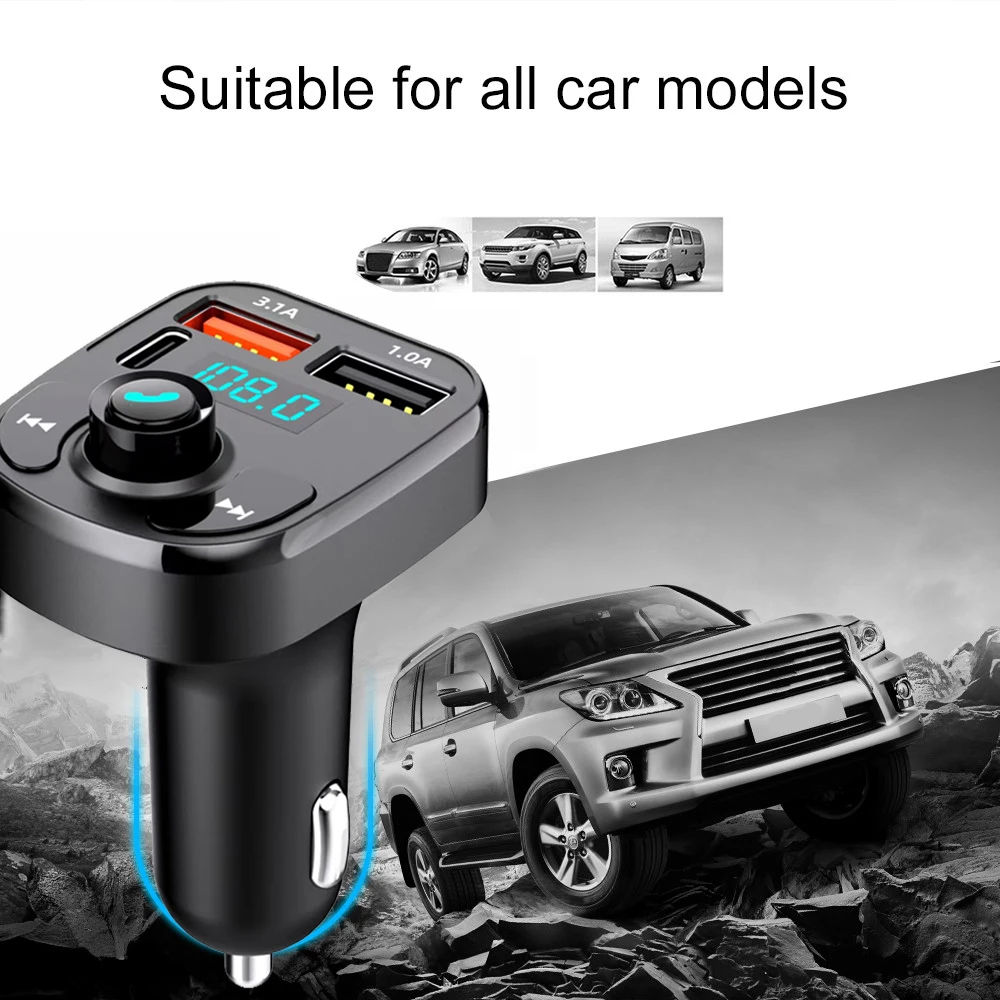 Bluetooth 5.0 Auto-Ladegerät FM-Transmitter Audio Dual-USB Auto-MP3-Player Autoradio Freisprecheinrichtung Schnellladegerät Auto-Zubehör – Detail 4