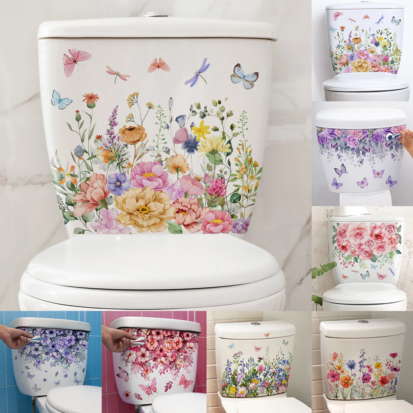 Various Green Plants Flowers Wall Sticker Bathroom Toilet Decor Decals Living Room Cabinet Home Decoration Self Adhesive Mural vinyl stickers toilet stickers toilet wall stickers