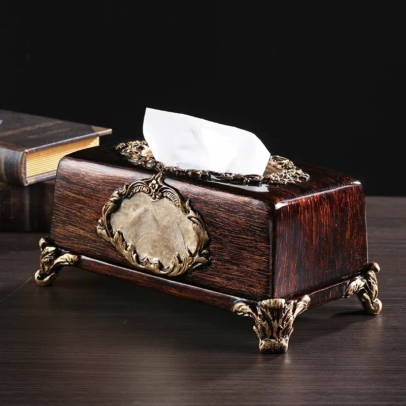 

American Retro Drawer Table Living Room Decoration Sundries Resin Box Remote Control Storage Container Dining Tray Simple Tissue