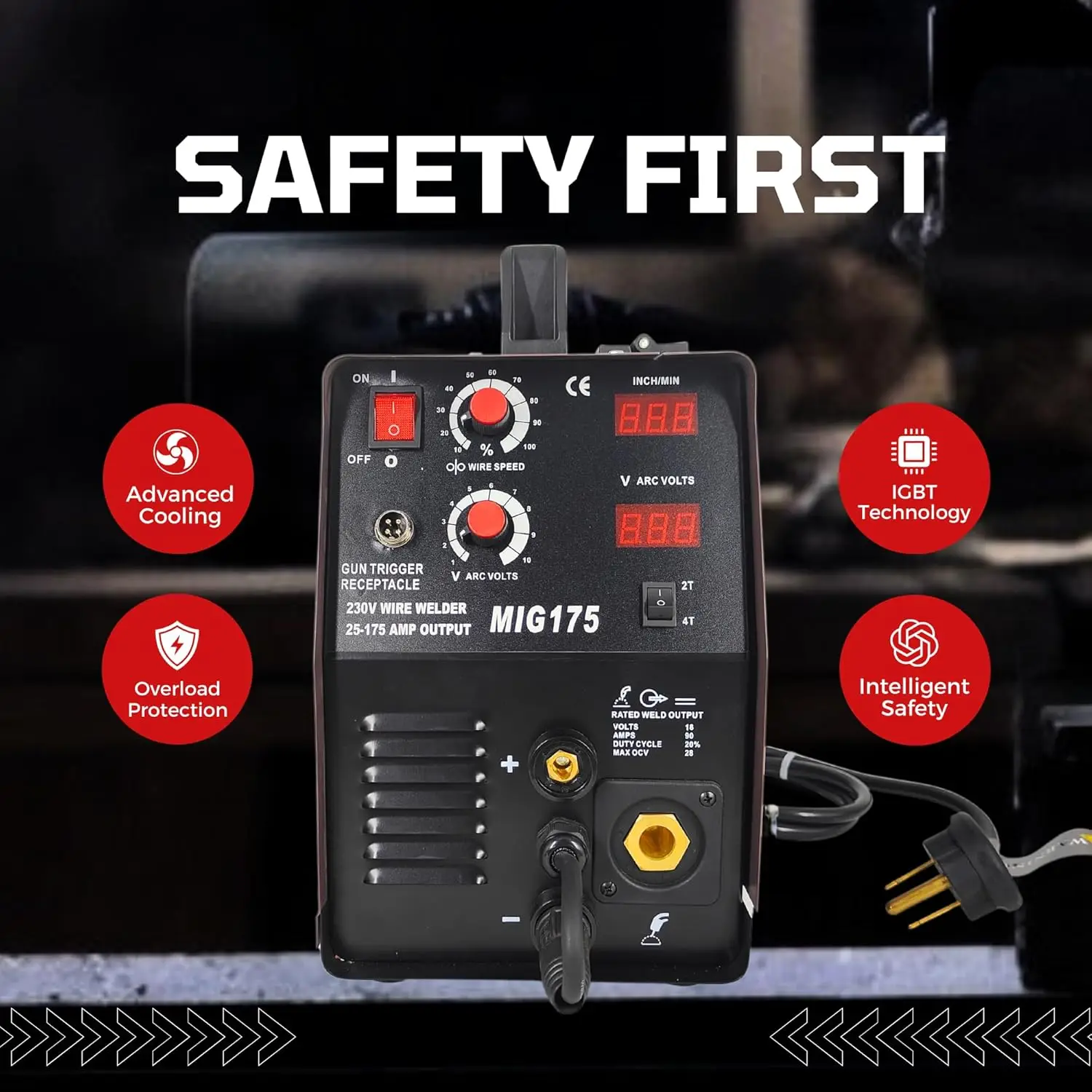 175A MIG Welder Advanced Auto MIG Synergistic Setting Voltage Fine Tuning Gas Welding Gasless Flux Core Welding