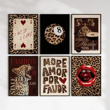 1/3/6pcs Retro Leopard Cheetah Canvas Prints Poster Y2k Funky Chic Art Prints Bedroom Apartment Wall Art Home Decor Art Poster 1