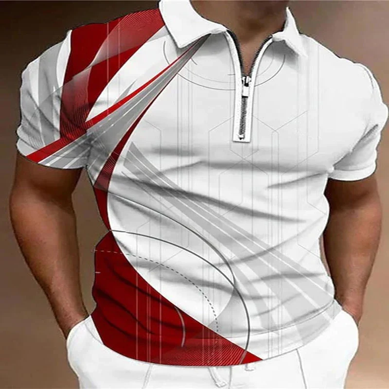 

The Red Line 3D Print Polo Zipper Short Sleeve Shirt for Men