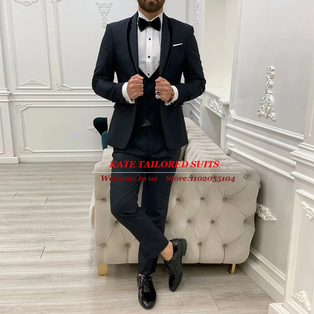 

Темно-синий мужской костюм, приталенный черный блейзер с шалью, официальный свадебный смокинг для выпускного вечера, строгое офисное платье для жениха, пошив Tailore