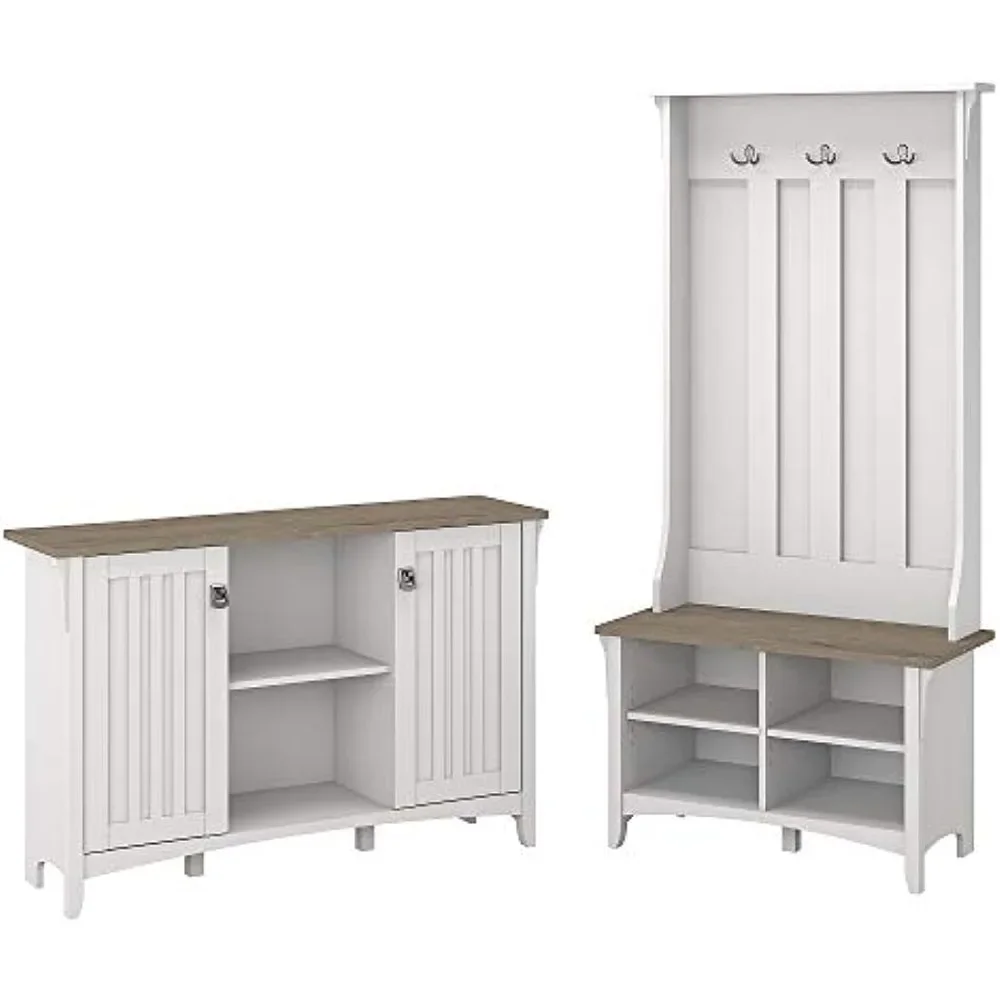 

Bush Furniture Salinas Entryway Storage Set with Hall Tree, Shoe Bench and Accent Cabinet, Pure White and Shiplap Gray