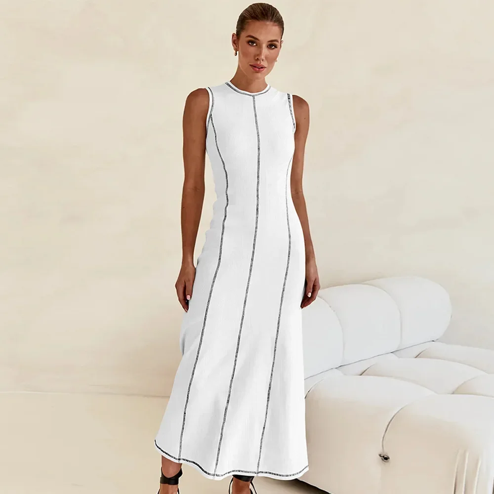 thumbnail image 1 of Nuevo diseño Y2K, vestidos largos ajustados de punto con cuello redondo para mujer, ropa sin mangas, vestidos, 1 of 5
