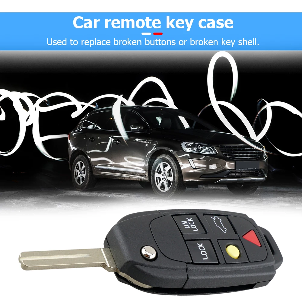 5 Buttons Flip Remote Key Case FOB Replacement Fit for VOLVO S60 2000-2009 / S80 1999-2006 /V70 2000-2007 XC90 2002-2013 Car Key