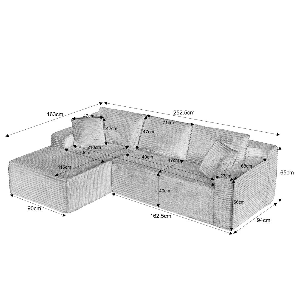 L-förmiges Modulares Ecksofa 3-Sitzer Memory-Schaum Wolkensofa mit Übergroßer Chaiselongue für Wohnzimmer – Detail 27