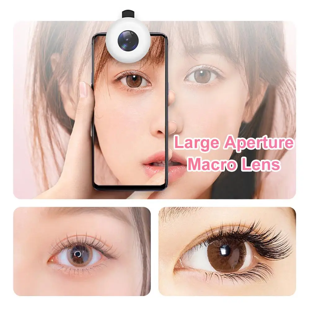 휴대폰 LED 15X 필 링 라이트, 휴대용 미니 디밍 서클 사진 클립 필 라이트, 스마트폰 카메라용 매크로 렌즈