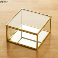 Vintage Gold Edge Glass Jewelry Box Square Jewelry Storage Box Desktop Jewelrys Organizer Decorative Display Stand Jewelry Tray 2
