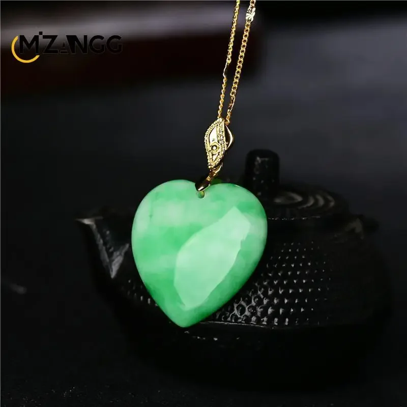 Natural Myanmar Jade Heart Pendant Dry Cyan Yang Green Love Necklace Personality Simple Jewelry for Men and Women Holiday Gifts 3