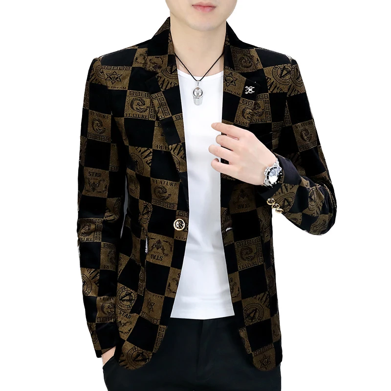 Luxury Vintage Print Men Blazers Business Casual Suit Jacket Slim Social Wedding Groom Blazer Masculino Streetwear Men Clothing men blazers