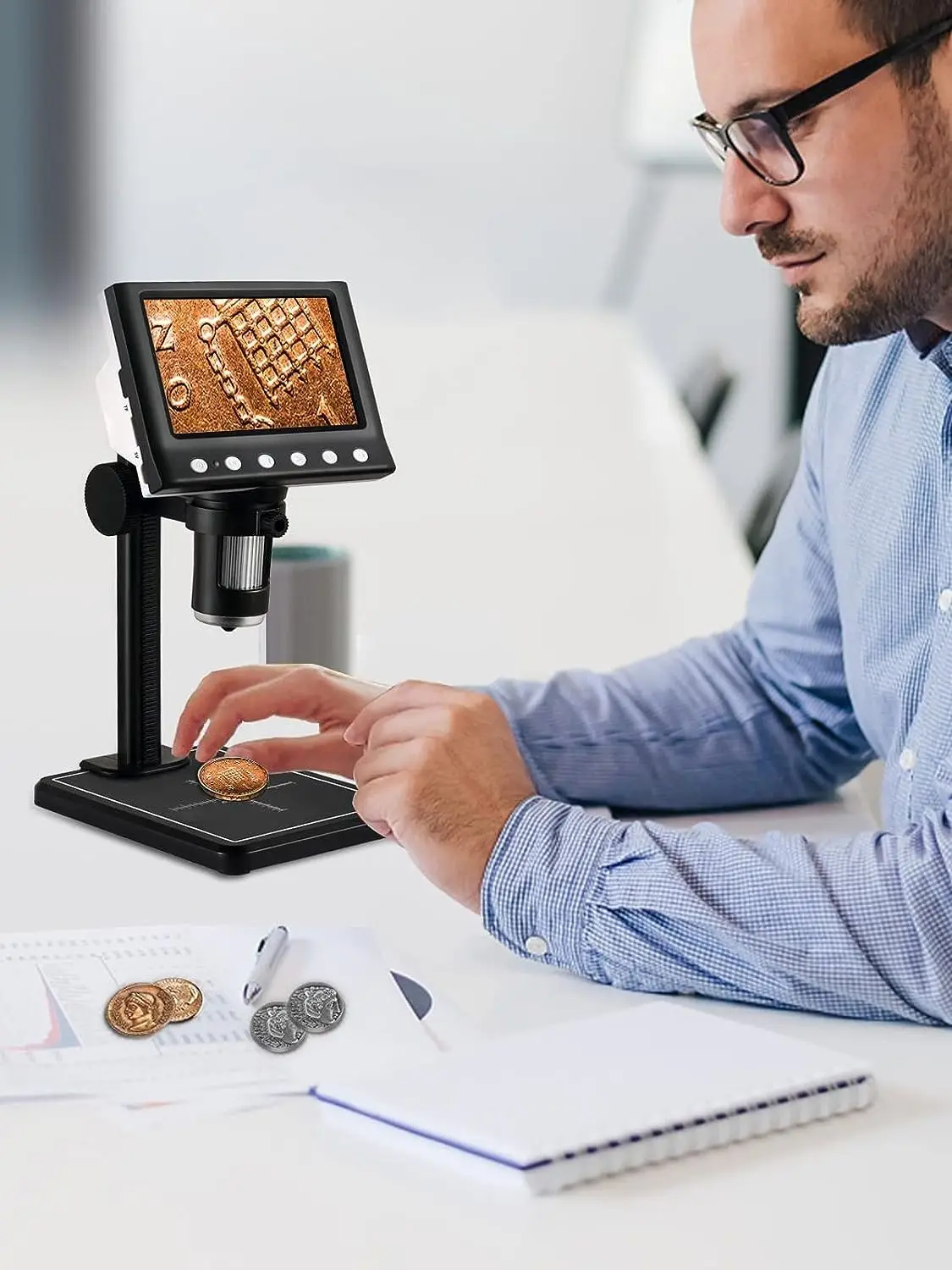 Hayve 4.3'' Digital Microscope 1600X USB Microscope 1080p Soldering Microscope with 8 LEDs Compatible with Windows/Mac OS (DM7)