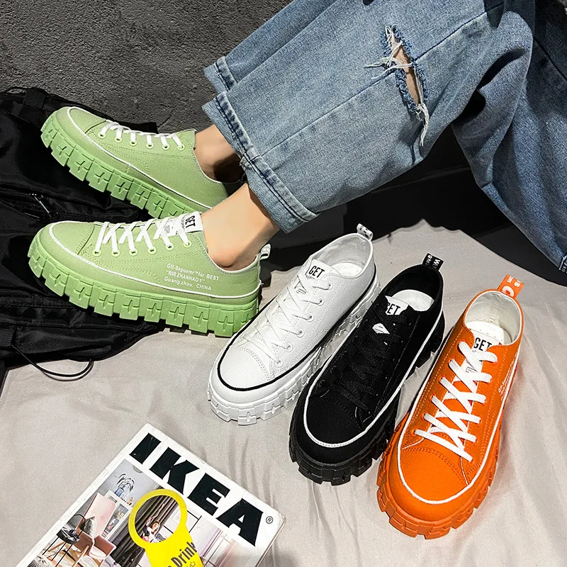 Men Comfortable Platform Sports Shoes Casual Shoes Male Green Solid Color Heighten Couple Man Sneakers New Summer autumn