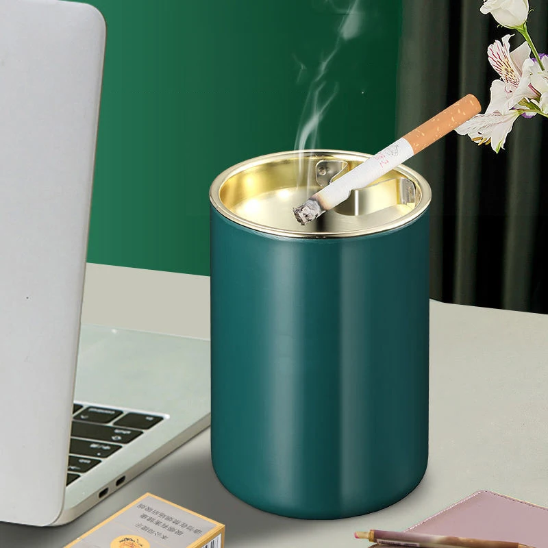 Stainless Steel Ashtray With Lid Round Windproof Smokeless Cigar Patio Indoor