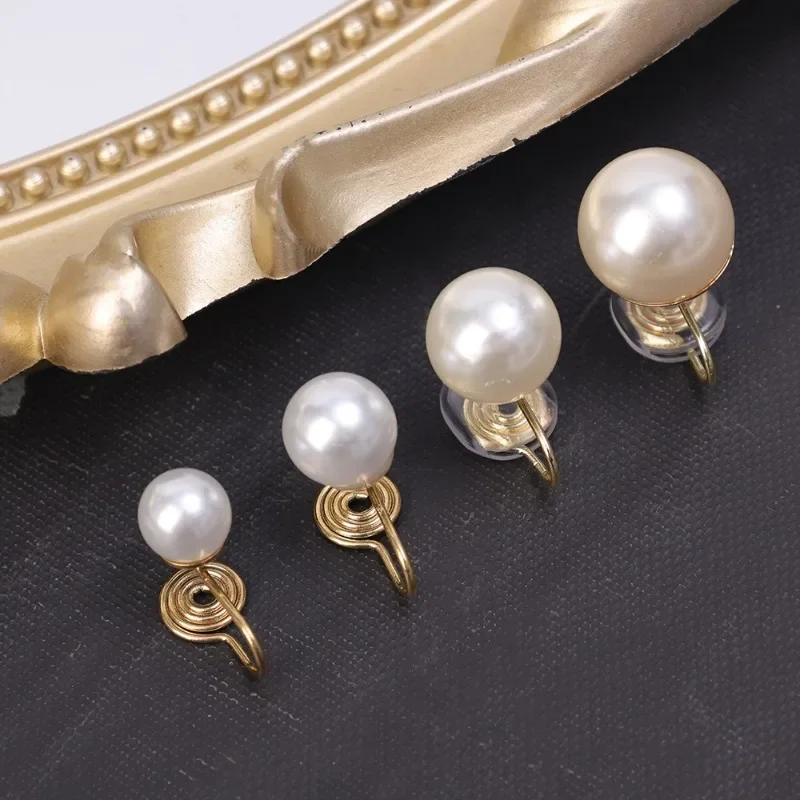 1-4pairs Retro White Pearl Ear Clip Earrings French Fashion Mosquito Coil Holder Women Without Ear Holes Jewelry Accessories