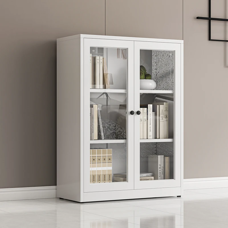 맞춤형 모던 화이트 유리 도어 디스플레이 책장 고품질 스테인리스 스틸 수납장 거실 현대식 가구
