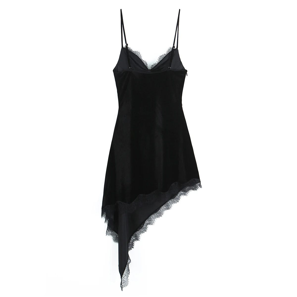 Women Fashion Chic Black Velvet Lace Sling Dress Female Sexy Backless Asymmetrical Dress Spring Summer Elegant Lady Party Dress