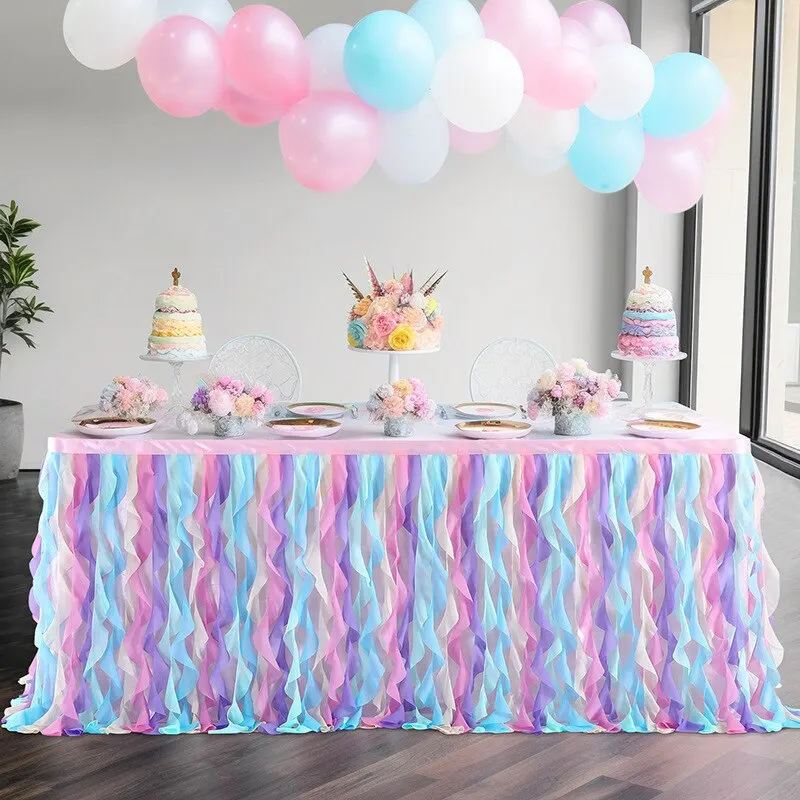 Tutu Table Skirt-Tulle Table Skirt Decoration-Mesh Fluffy Tulle Tablecloth for Birthday Party, Baby Shower, Gender Reveal, W table skirt