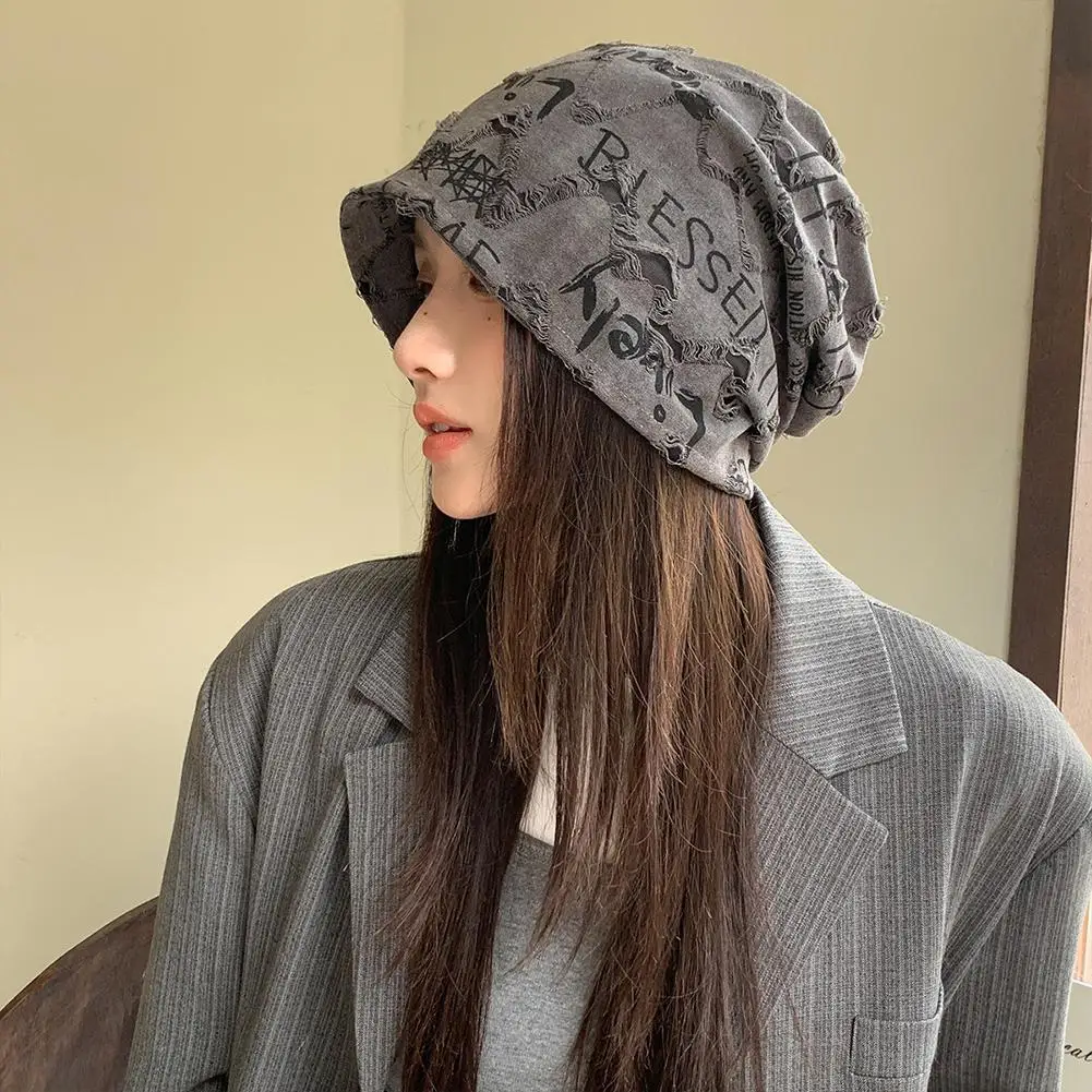 Mode Pullover Kurze Krempe Stapeln Hut frauen Persönlichkeit Großen Kopf Dünne Skullies Beanie Cap Baggy Kopf Hut Casual Beanies hut – Detail 28