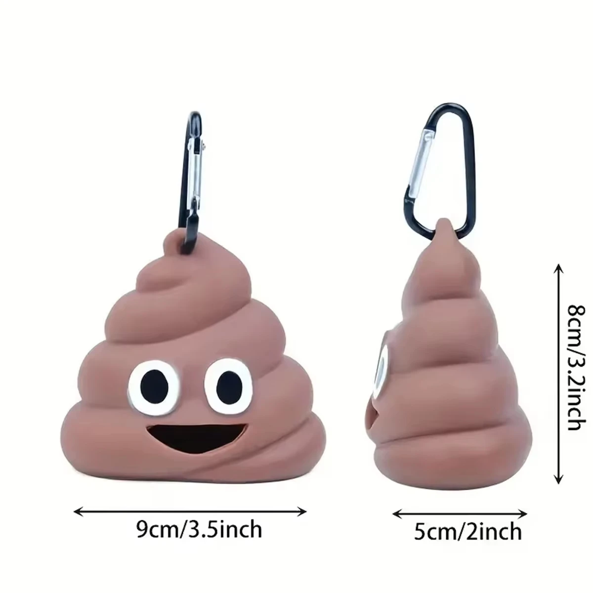 Dispenser per sacchetti igienici per animali domestici con design a forma di cacca, leggero, in silicone, con clip, per cani e gatti, per passeggiate, escursioni e pulizia domestica. - immagine 3