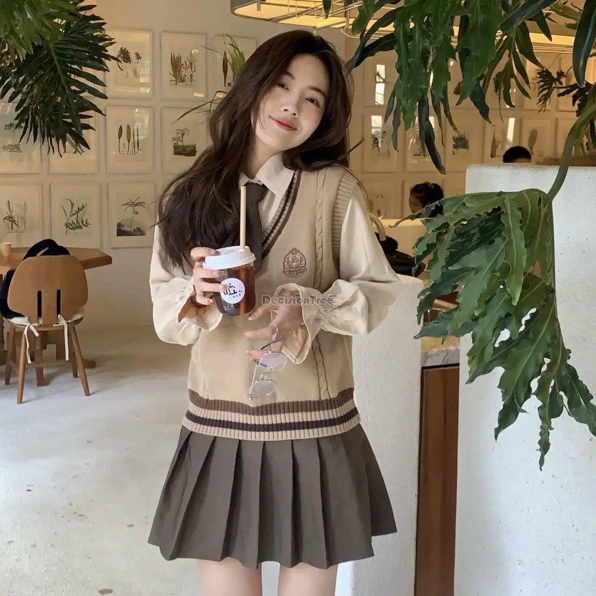 autumn Korea style fashion suit women's shirt vest top skirt temperament vest college style school uniform jk uniform a698
