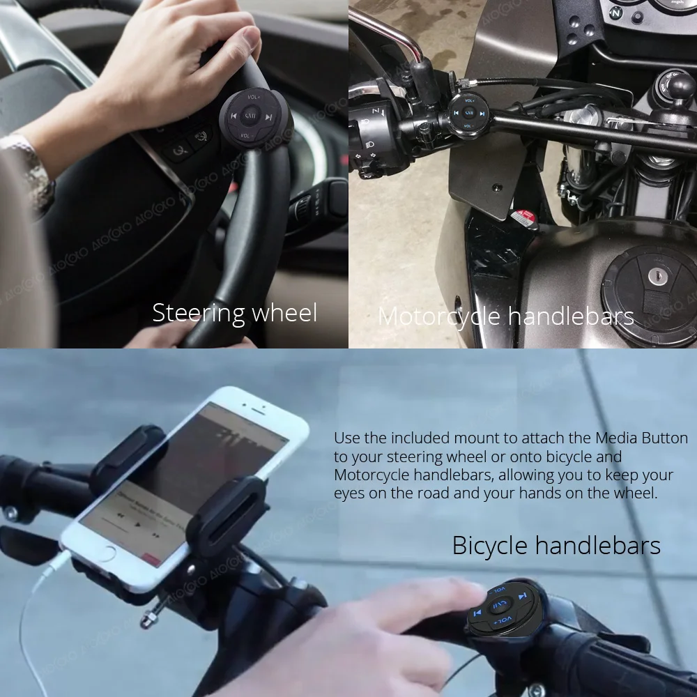 Universal Wireless Bluetooth Button Remote Controller For IOS Android Phone Car Motorcycle Bike Steering Radio Music Control