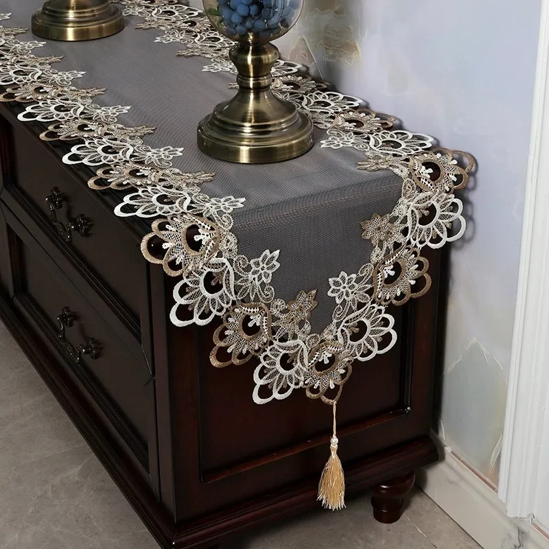 

Кружевной стол с флагом, сетчатая ткань, модные роскошные треугольные длинные полосы, декоративные тканевые скатерти для телевизора, кабинета