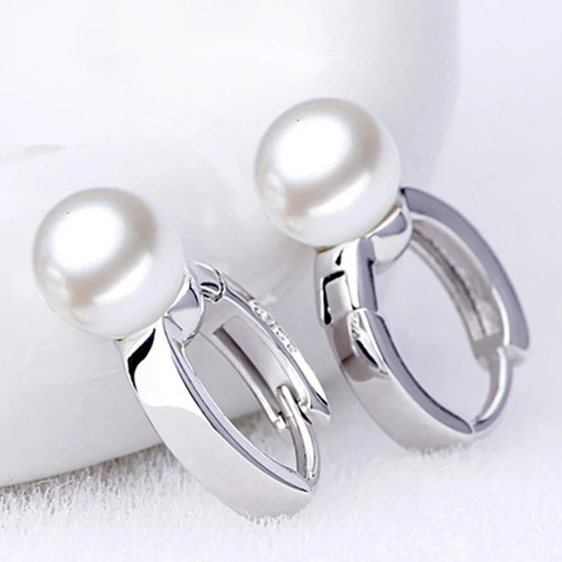 925 Sterling Silver Pearl Hoop Earrings For Women Fashion FQL22165