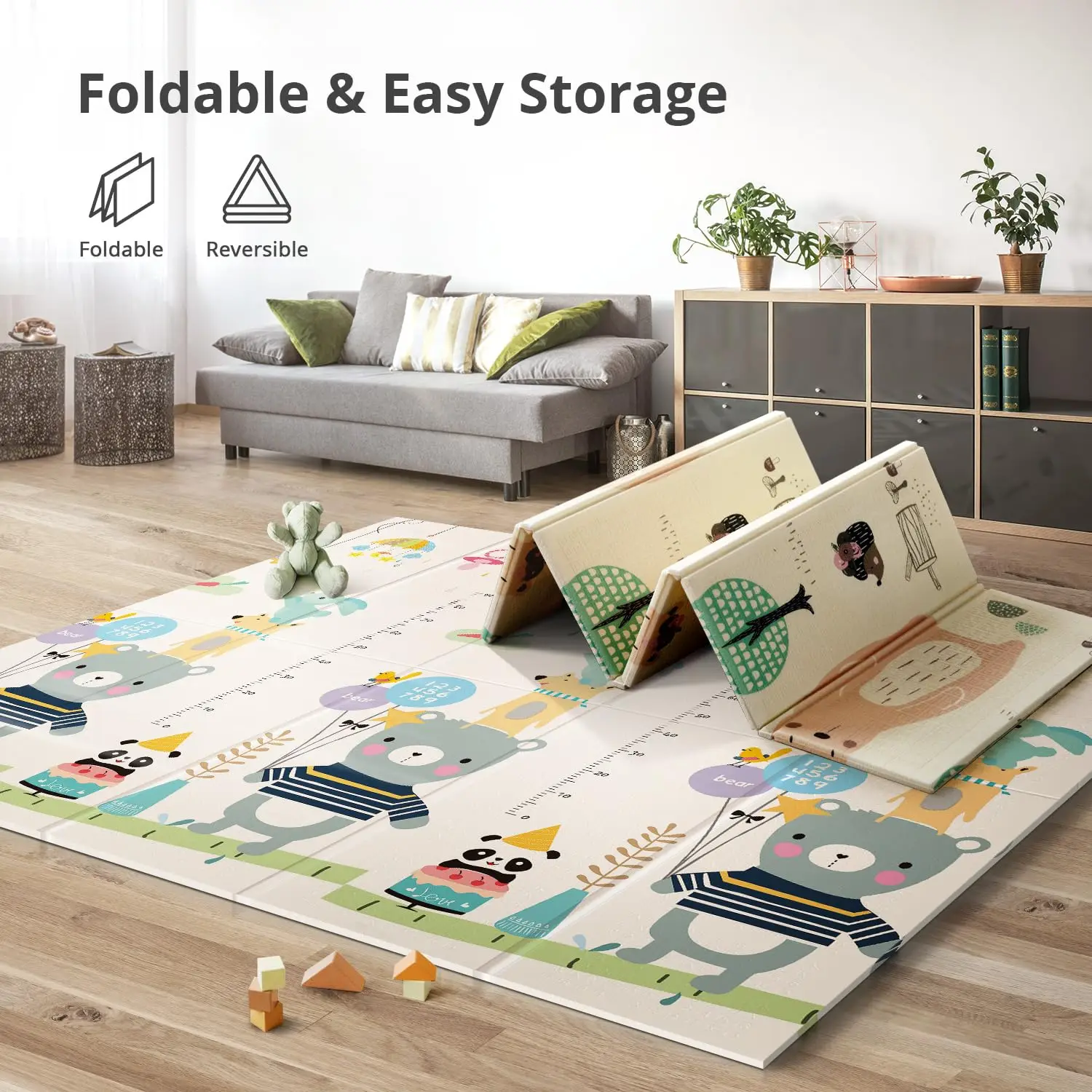 79*71 inch Foldable Baby Crawling Mat Waterproof Padded Play Mat Extra Large Foam Baby Play Mats for Indoor & Outdoor Use
