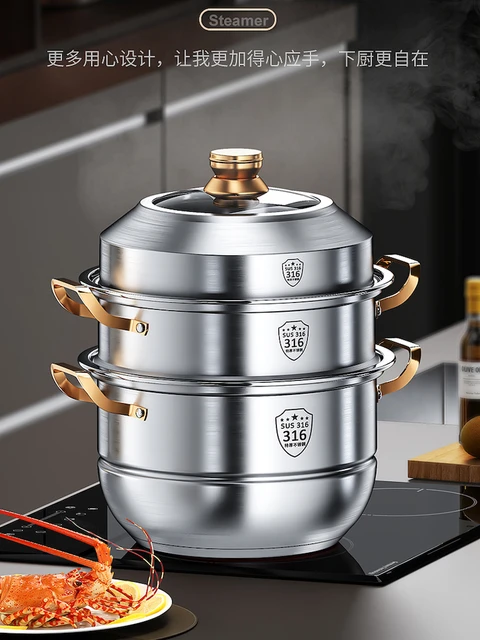 316 stainless steel steam pot 40cm steamer pot Home appliance 4 layers  steamer cooker Soup pots for cooking Hotpot cookware set - AliExpress