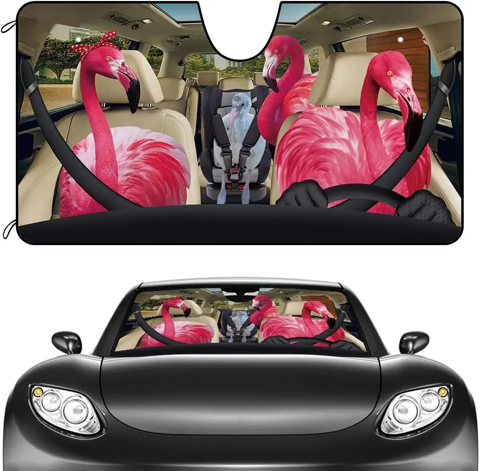 

CafeTime Car Front Windshield Sunshade Flamingo Family Decor Vehicle Sun Shade Visor UV Ray Reflector Sun Protector, Keep Vehicl