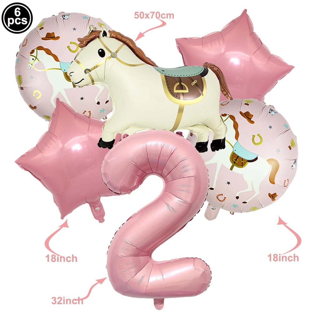 6-teiliges Pferde-Ballon-Set Pferde-Geburtstagsparty-Dekoration Trophäe 32 Zoll Rosa Zahlenballon-Set Babyparty Mädchen-Party-Deko-Zubehör – Detail 4